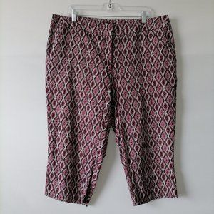 Ashley Stewart Womens Printed High Rise Flat Front Regular Capri Pants Size 18